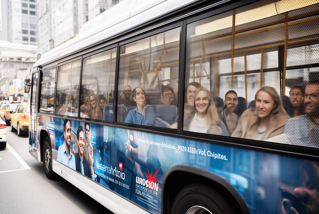 Adhésif micro-perforé publicitaire sur vitre de bus